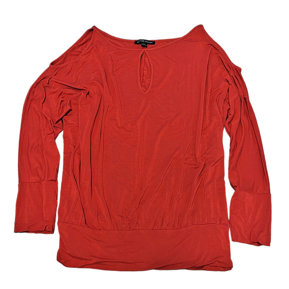 Boston Proper Womens Knit Top Large Dark Coral Cold Shoulder Long Sleeve - Picture 1 of 8